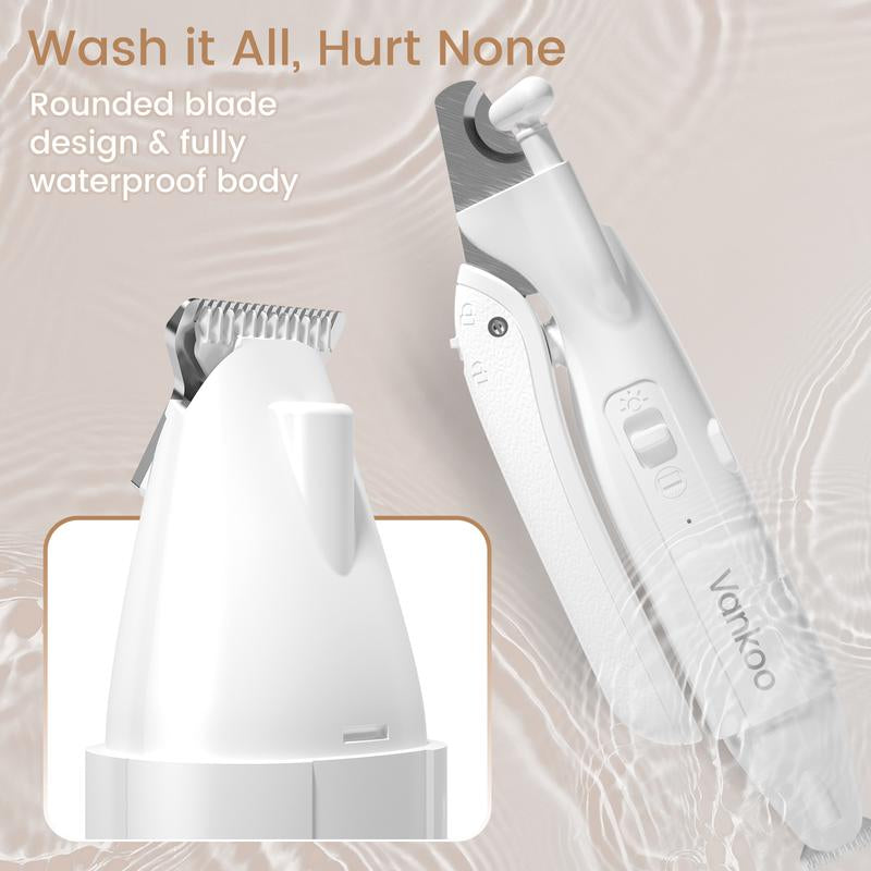 Vankoo 2-In-1 Pet Grooming Tool – LED Dog Nail Clipper & Paw Hair Trimmer, Rechargeable & Waterproof, Safe for Dogs & Cats