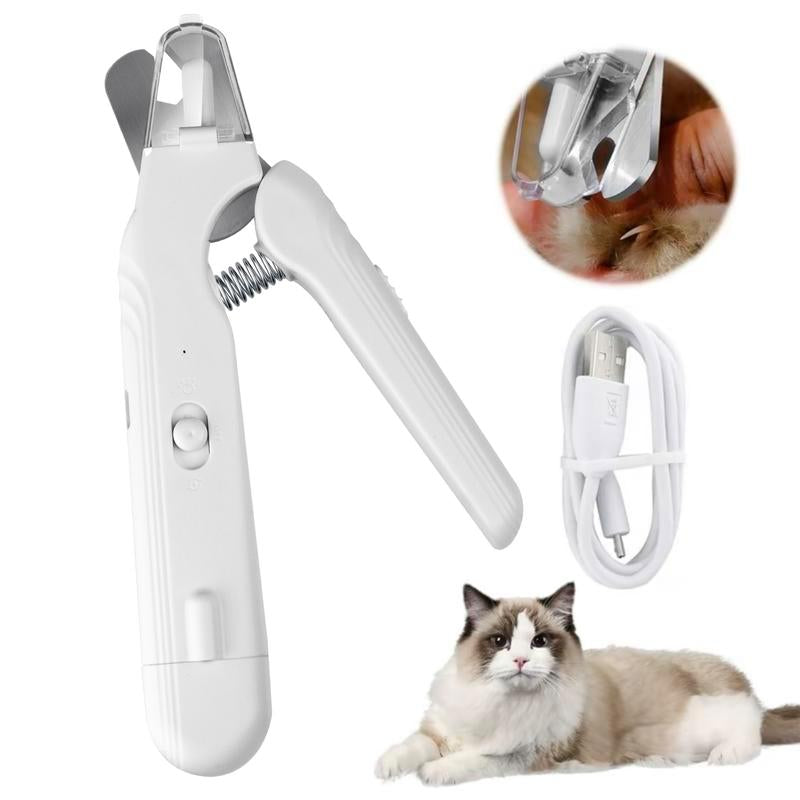 2-in-1 Rechargeable Pet Nail Clippers for Cats and Dogs with Quick Sensor, Safety Guard, and LED Lights