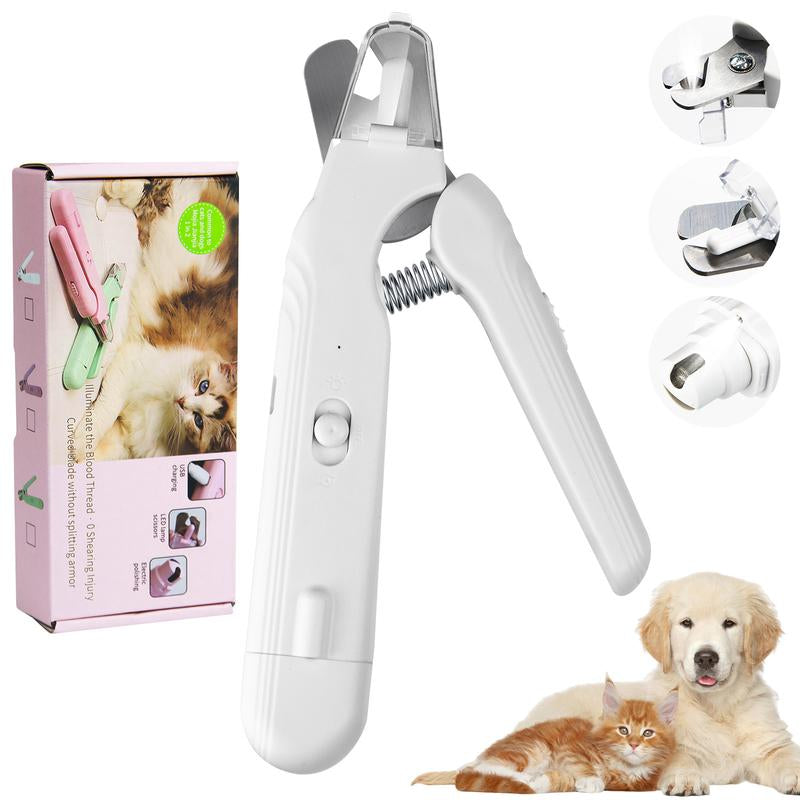 2-in-1 Rechargeable Pet Nail Clippers for Cats and Dogs with Quick Sensor, Safety Guard, and LED Lights